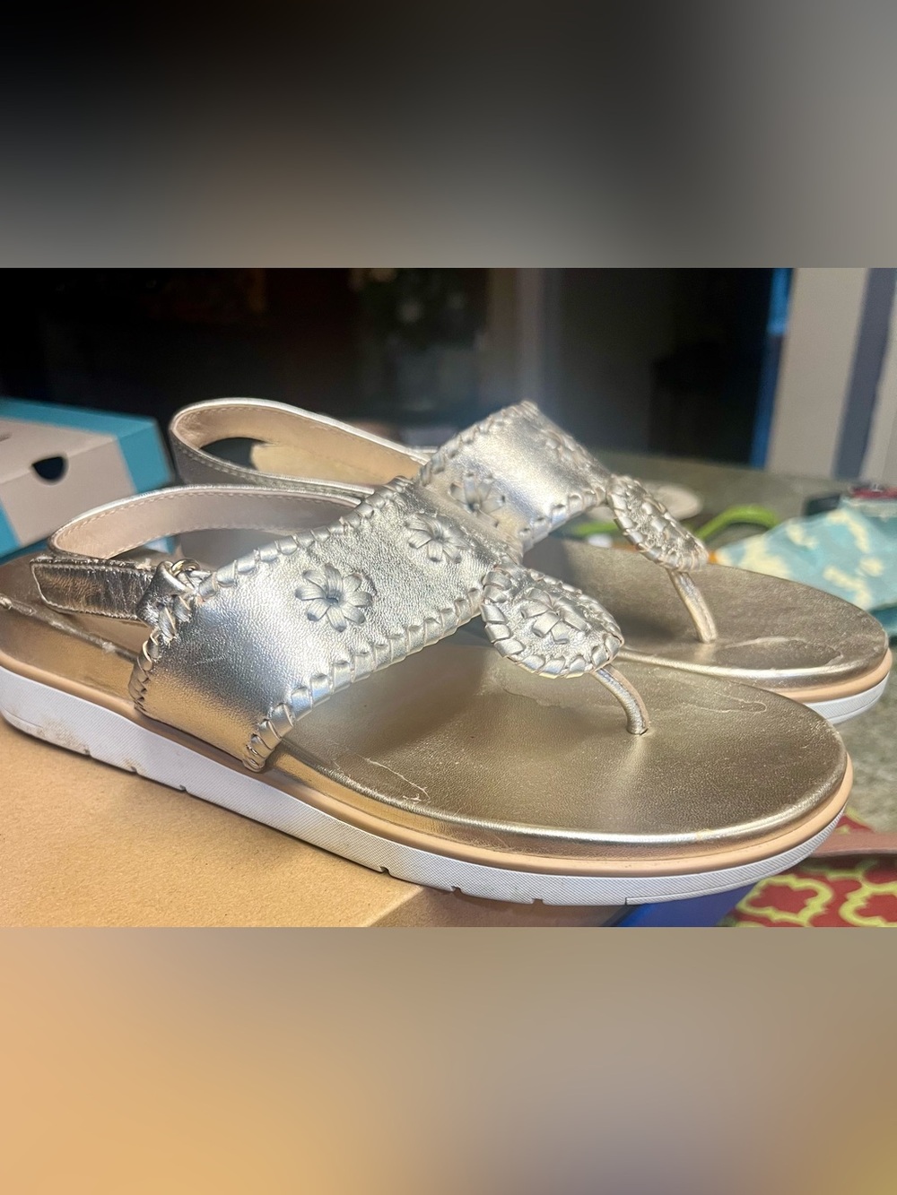 Jack Rogers Gold Metallic Floral Leather Slingback Sandals Ladies size 7.5 - Picture 7 of 8